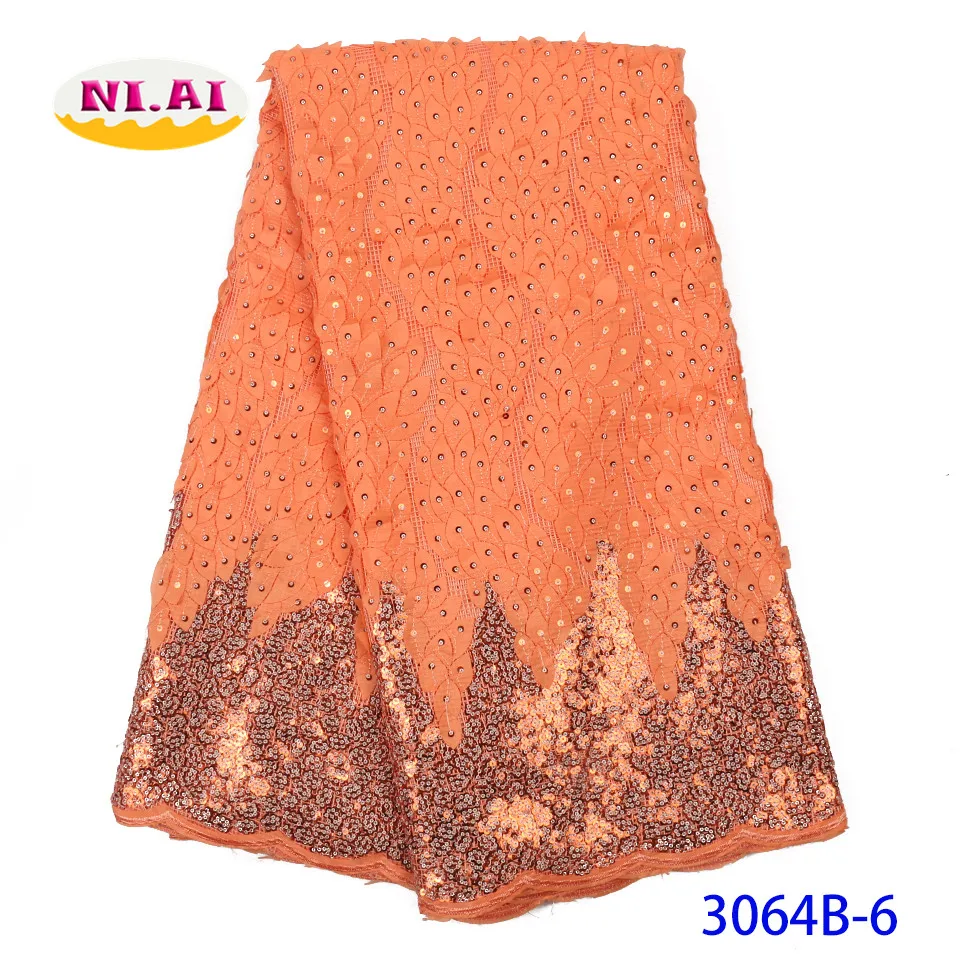 Cheap New Embroidered Fabric French Tulle Sequins African Lace Fabric For Party Dress Green clothes For Women NA3064B-2