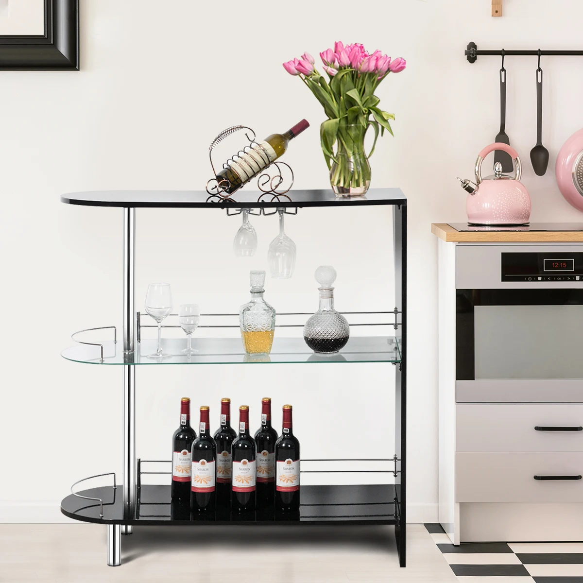 COSTWAY Wall Mounted Wine Rack Glass Bottles Holder Bar Accessories Organiser Unit Home Kitchen Dining Room Wine Storage Display Shelf Fully Assembled COSTWAY Wall Mounted Wine Rack Glass Bottles Holder Bar Accessories Organiser Unit Home Kitchen Dining Room Wine Storage Display Shelf Fully Assembled