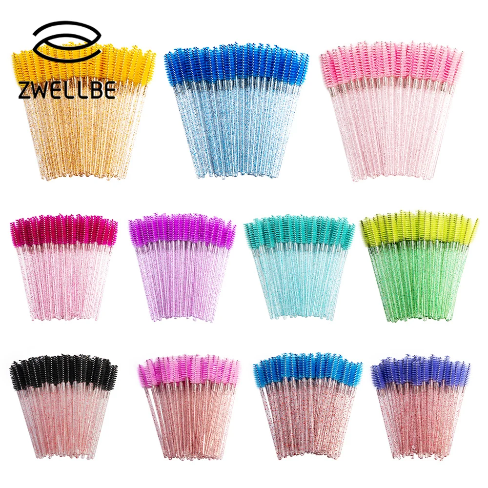 zwellbe Good Quality Disposable 50 Pcs/Pack Crystal Eyelash Makeup Brush Diamond Handle Mascara Wands Extension Tool | Красота и