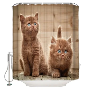 

Cute Animal Brown Cat Shower Curtain Waterproof Curtains Polyester Bath Curtain