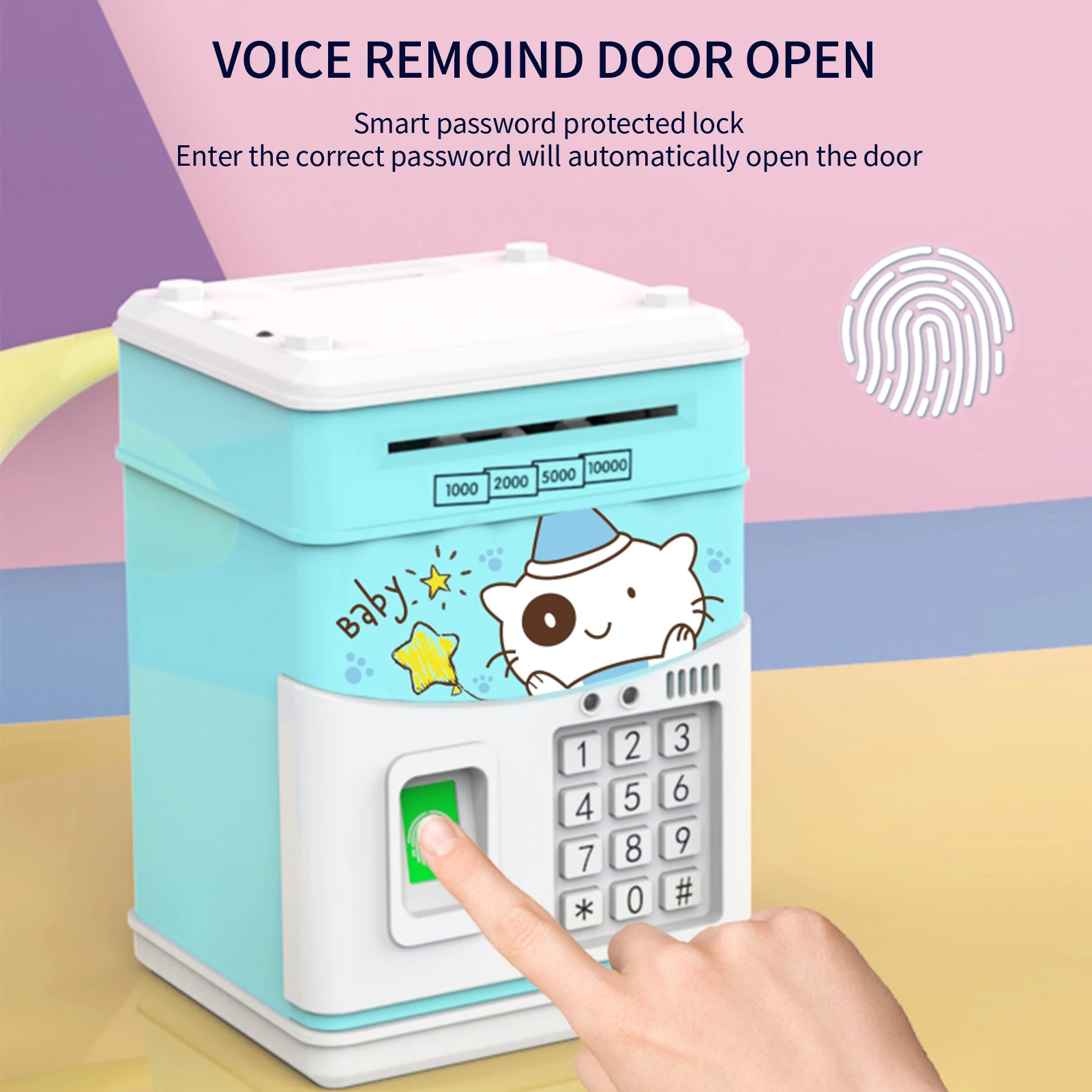 미니 ATM 세이빙 박스, 번호 시뮬레이션 지문 머니 뱅크, 현금 동전 자동 스크롤 페이퍼, 어린이 선물