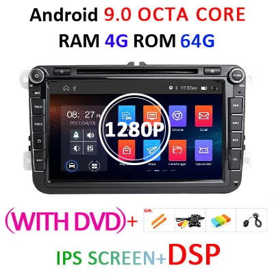 4G 64G DSP ips 2 din Android 9,0 автомобильный dvd мультимедийный плеер gps для VW/polo/golf/passat/B6/B7/tiguan/skoda/seat/leon Автомагнитола FM - Цвет: 4G64GIPSDSP AHD dvd