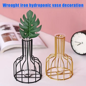 

Romantic Geometric Glass Iron Dried Flower Vases Pot for Home Living Room Decoration B88