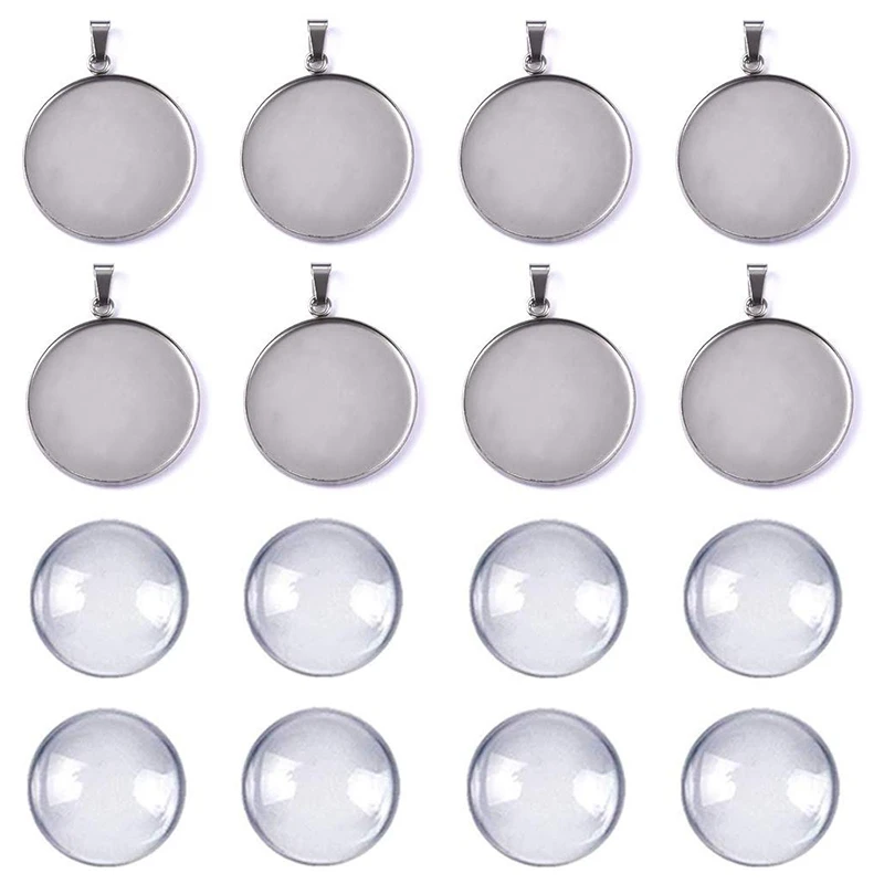 

Blanking Pendant Blank Device-Stainless Steel Pendant Tray Round Frame with Glass Convex Gemstone Transparent Dome Pendant for P
