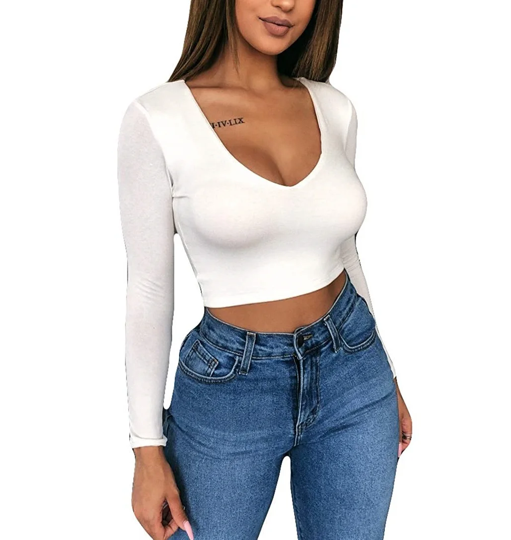2019 Sexy Women Solid crop top Vest Blouse Bandage Clubwear long sleeve tee tops Skinny Solid Basic Casual Tee Tank Top 5 colors 2019 Sexy Women Solid crop top Vest Blouse Bandage Clubwear long sleeve tee tops Skinny Solid Basic Casual Tee Tank Top 5 colors