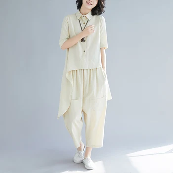 

oversizes long casual all match women pants 2020 summer new long irregular shirts and straight slim ankle length pant suits