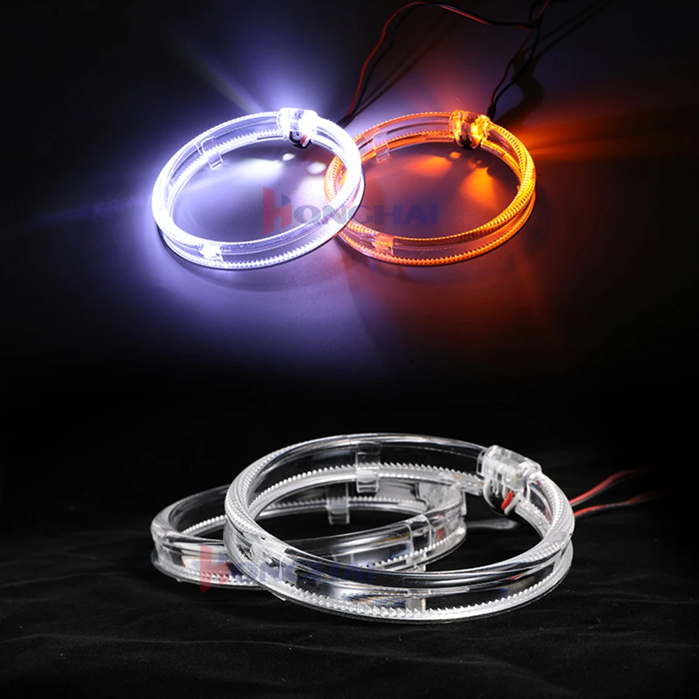 2pcs White Yellow Angel Eyes Led Car Halo Ring Lights 1224v Daytime Running Light Drl With Turn