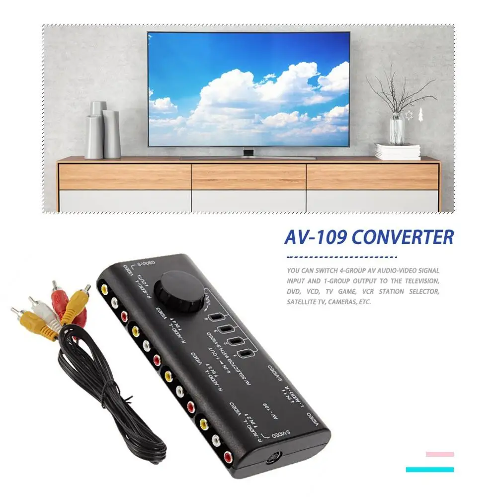 Выход 4 в 1 Переключатель AV RCA разветвитель для аудио-и видеосъемки 4-ходовой