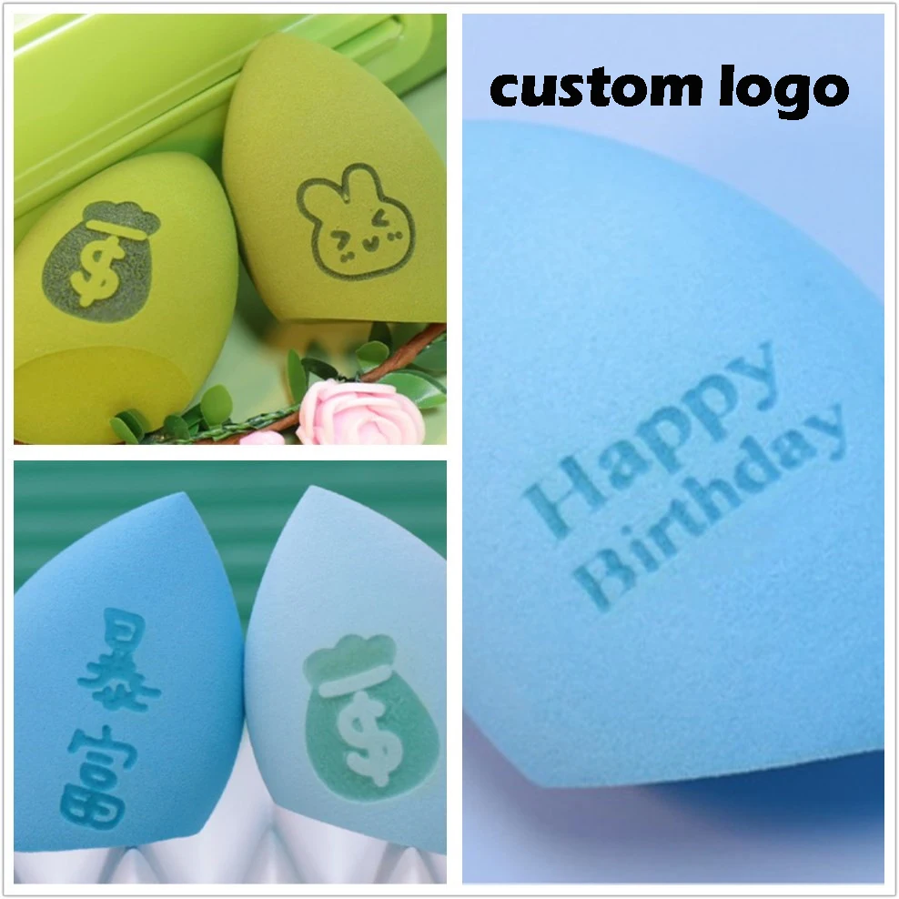 50pcs Custom LOGO Makeup Sponge with Round Clear Box 40*60mm Beauti Blender Cosmetic Puff Make Up Blender Tools Soft Wholesale