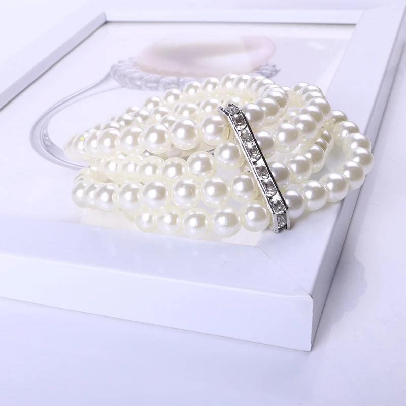 Модный популярный хрусталь имитация жемчуга браслет для женщин многослойные преувеличенные широкие браслеты ювелирные изделия
