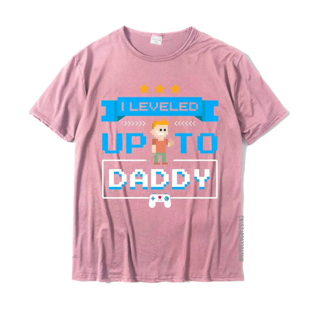 Street Short Sleeve Tops Shirts Labor Day Round Neck Pure Cotton Boy T-shirts Group Street Top T-shirts Hip Hop Mens Dad Gamer T-Shirt Leveled Up To Daddy Pregnancy Announcement__MZ18187 pink