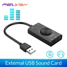 FELYBY USB Sound Card External Computer Free Drive External Headphone Speak Mic Interface Adapter Mute Switch Volume Adjustment