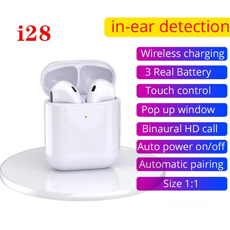 

I28 Tws True Wireless Earphones Pop Up Earbuds Bluetooth 3 Real Battery Support Wireless Charge In-ear Detection Sensor Earphone