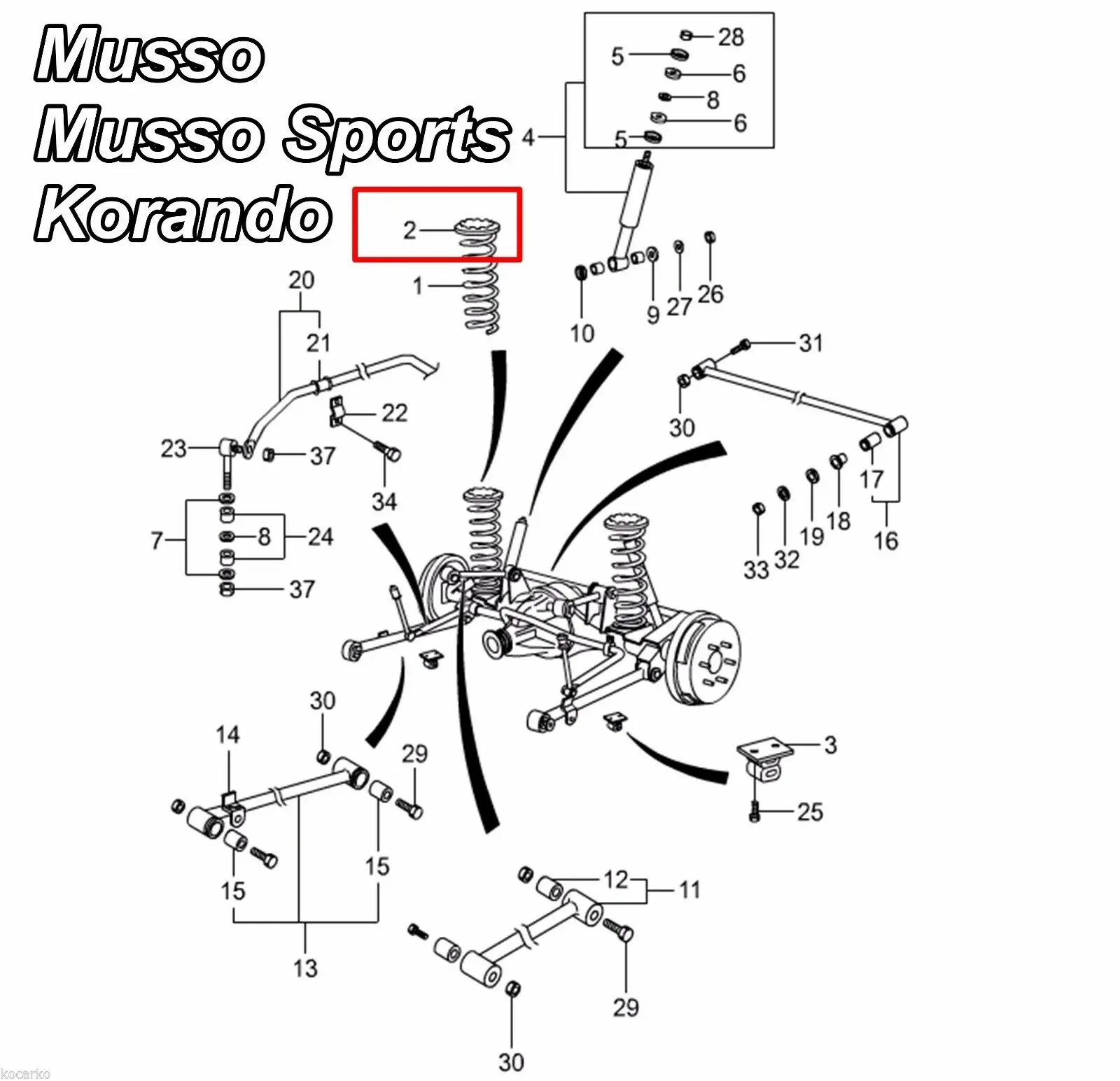 OEM 4519105010 заднее весеннее верхнее резиновое сиденье 2P для Ssangyong Actyon(спорт) Kyron#4519105010
