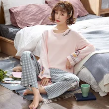 Хлопок, длинный рукав, Осень-зима, пижамный комплект, длинный рукав, женская одежда для сна на пуговицах, мягкий пижамный комплект