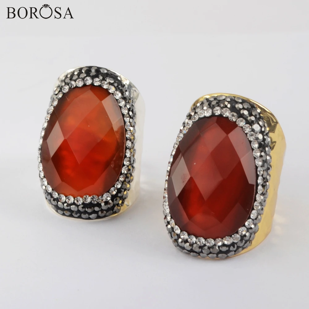 5Pcs Gold and Silver BOROSA, 5 шт., золото, серебро, сердолик, кольцо, натуральный халцедон, кольца, модное кольцо с кубическим цирконием, Женские Ювелирные изделия, подарки JAB975 - Цвет основного камня: 5Pcs Gold and Silver