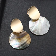 New Design Golden Natural Round Shell Non Pierced Clip on Earrings Ear Clips for Women Bijoux Brincos Party Gift jewellry