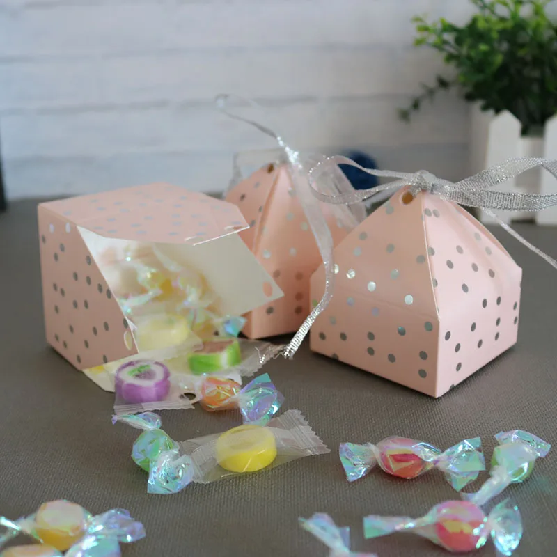 

Pink Blue Gold foiling Wedding Box Gift Bag Cardboard Candy Boxes Packaging Wedding Favors Box with ribbon 10pcs/lot