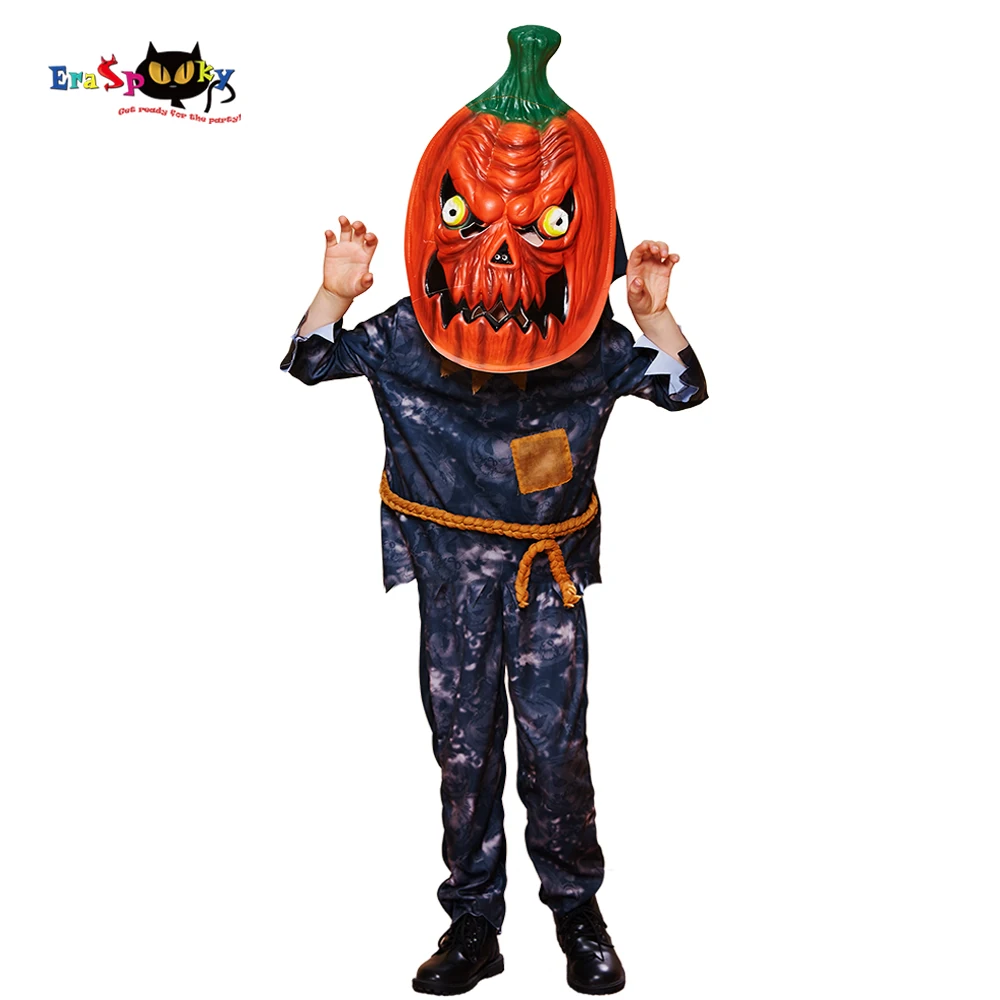 

Eraspooky 2019 Horror Pumpkin Head Cosplay Halloween costume for kids Boys Pumpkin Killer Monster Mask Child Party Fancy Dress