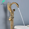 Golden Swan Freestanding Bathtub Faucet Tub Floor Mount Bathroom Faucets Brass Single Handle with Hand Shower High Flow Ration 3
