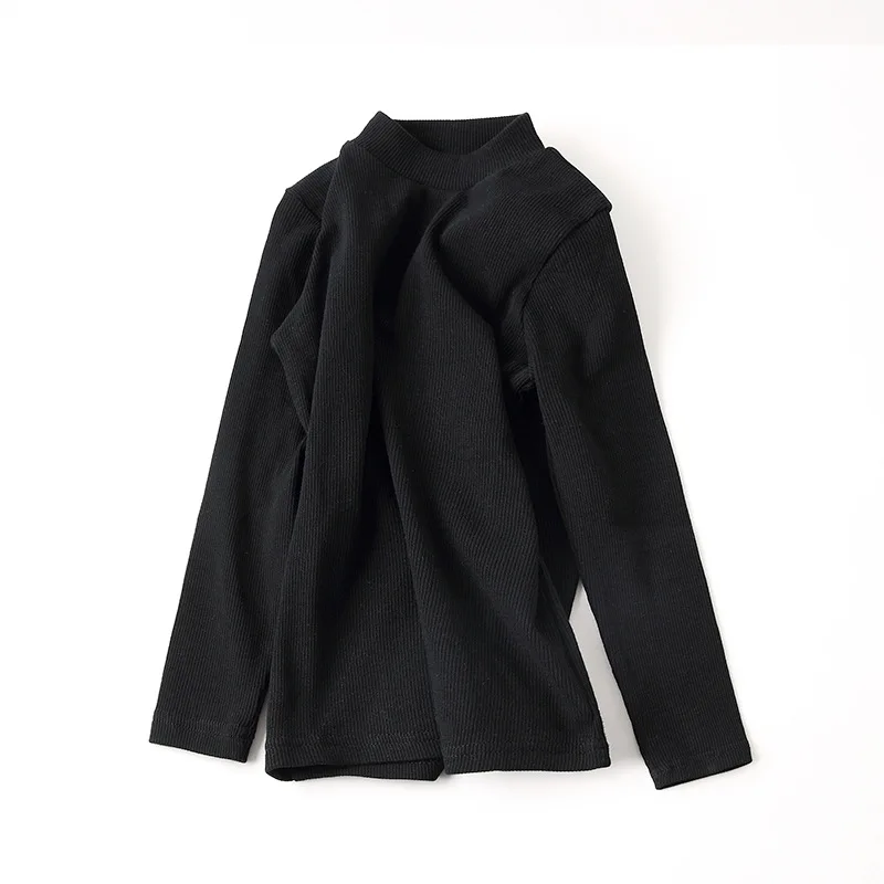 Black tee Детские рубашки в рубчик; хлопковая детская футболка; Детские футболки с длинными рукавами; сезон осень-весна; трикотажные леггинсы для мальчиков и девочек; брюки; одежда для малышей - Цвет: Black tee