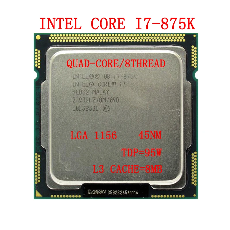 I7 875K 4 ядра 2 93 ГГц 8 м SLBS2 процессоров для настольных ПК компьютер i7-875K Процессор