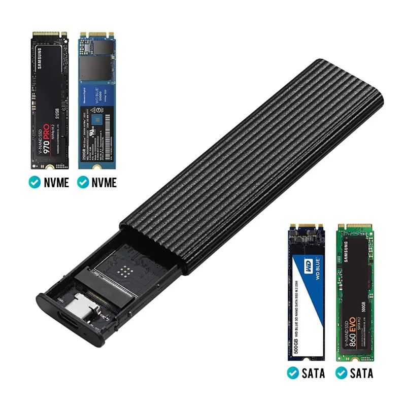 M2 SSD Case NVME Enclosure M.2 to USB SSD Adapter NVME PCIE NGFF M.2 SATA M/B+M Key 2230/2242/2260/2280 M2 Dual Protocol ssd enclosure hard drive enclosure