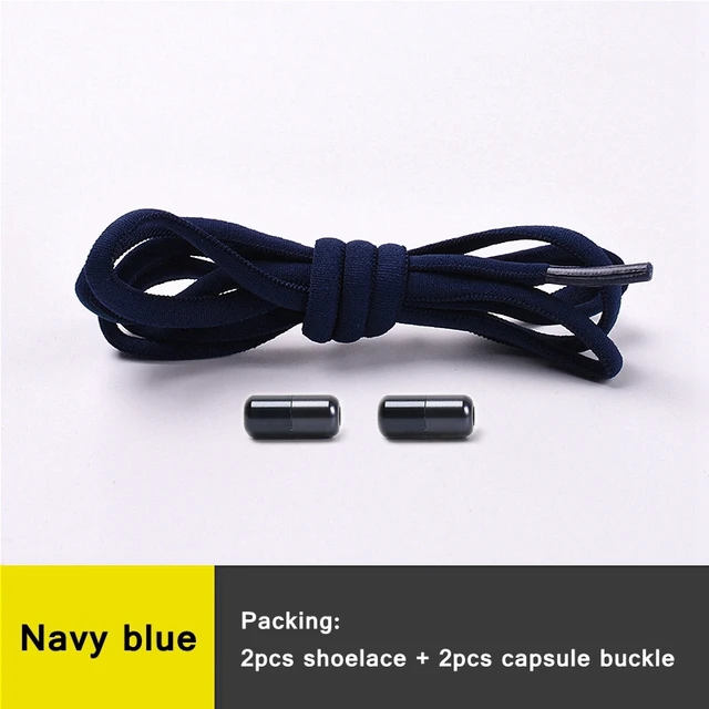 1 Pair 21 Colors No Tie Shoelaces Round Color Metal Lock Elastic Shoelace General For Children And Adults Sneakers Lazy Laces Navy Blue