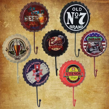 

Beer Bottle Cap Hook Plaques Metal Tin Sign Vintage Iron Painting Art Craft Decorative Wall Hanging Painting Decor For Bar Cafe