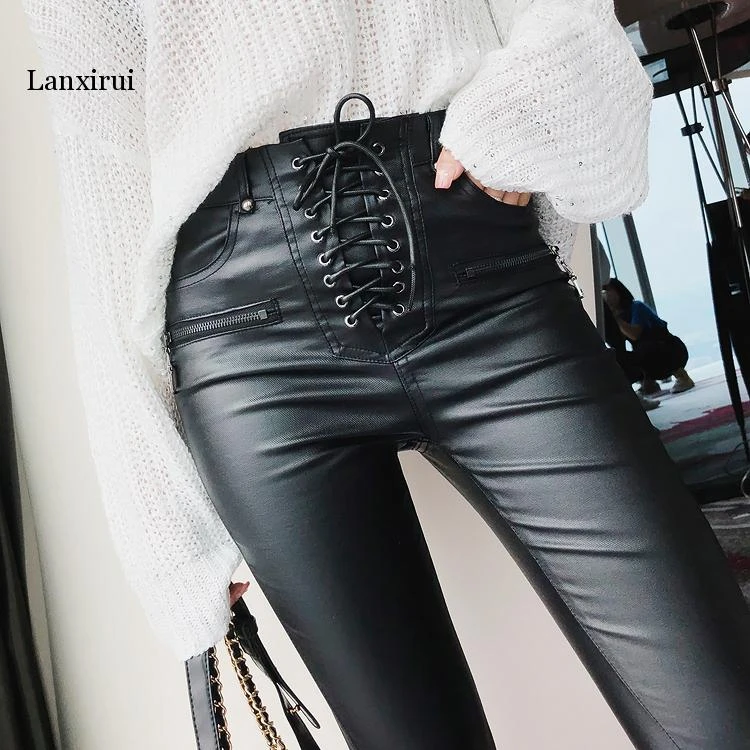 Cuffed leather trousers Clearance