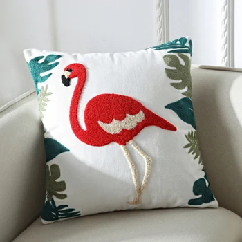 

Classic folk flower embroidery Flamingo pillow sofa pillow shell