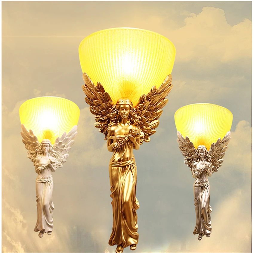 Европейский ангел богиня Настенные светильники Спальня Винтаж гостиная Бра Настенные светильники отель лестница смолы деко лампы освещения