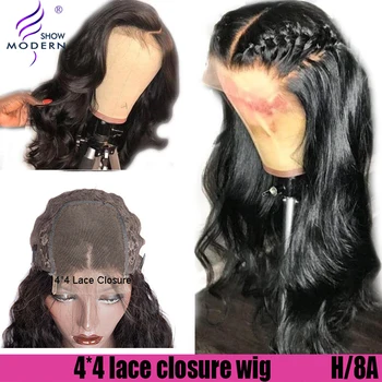 

Modern Show Body Wave Human Hair 4*4 Lace Closure Wig High Ratio Remy Malaysian Hair Lace Wig Pre Plucked With Baby Hair