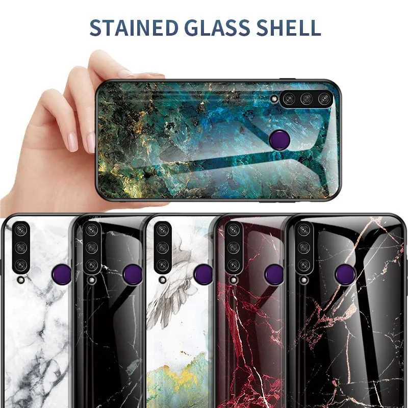Чехол для телефона из закаленного стекла с мраморным рисунком Huawei Y6P Y5P Y7P чехол Y6S
