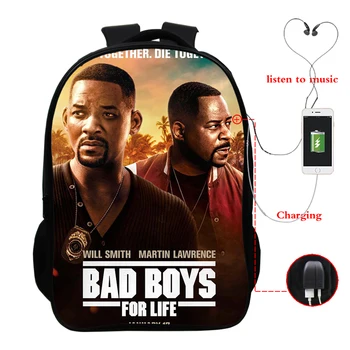 

Women/Men Bad Boys For Life Prints Backpack Nylon Female Backpacks Schoolbag Anime Girls Daily Bags Usb Charging Bookbag Male