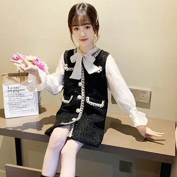 

Princess Dress Autumn Pearl Bow Girls Princess Dress Elegant Kids Dresses For Girl Children Clothes 4 6 8 10 12 14Y