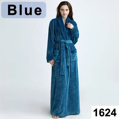 Women Blue Очень длинный, размера плюс, зимний, толстый, теплый, фланелевый, коралловый флис, вафельный, кимоно, халат для мужчин и женщин, роскошный халат, мужской банный Халат - Цвет: Women Blue