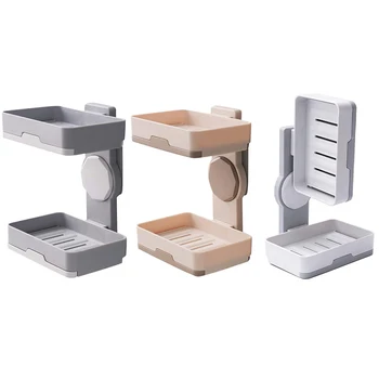 

with Draining Tray Double Layer Bar Soap Holder Wall Mounted for Bathroom Kitchen No-Drilling Rotatable