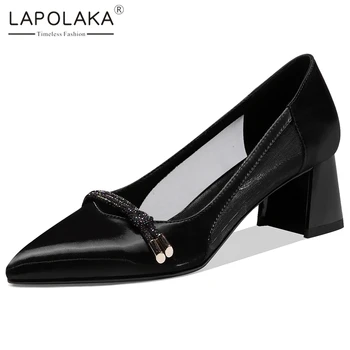 

Lapolaka 2020 Hot Fashion Cow Leather Hoof Heels Shoes Woman Pumps Female Pointed Toe Slip-On Elegant Office Pumps Women