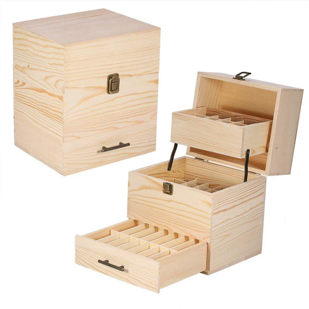 

Makeup Tool Essential Oils Storage Box 3 Tier Wooden Oil Bottle Drawer Display Container Home Toiletry Tool Kit