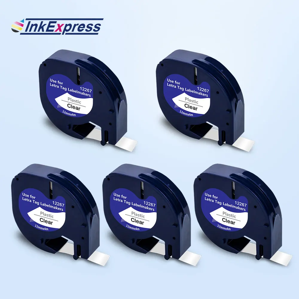 InkExpress 12 мм этикетка для Dymo LetraTag 12267 16951 16952 лента черная на прозрачной 5PK