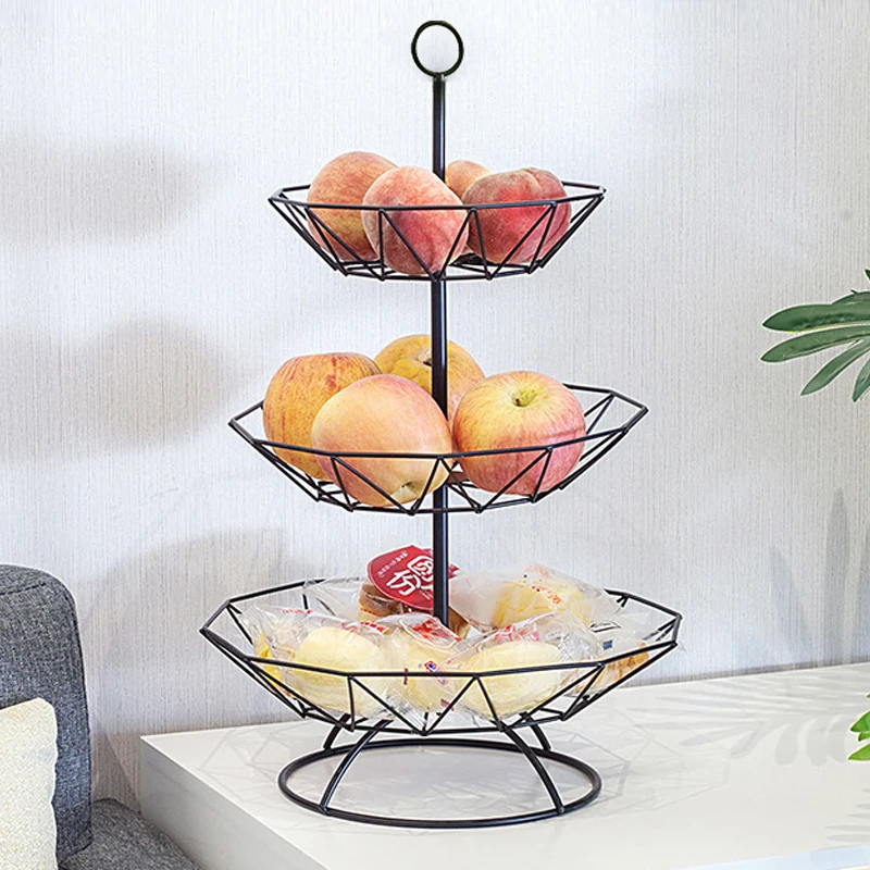 3 Layer Golden Storage Basket Foldable Metal Fruit Wicker Basket Fruit Tray Cake Stand Decorative Dessert Holder Gift Baskets