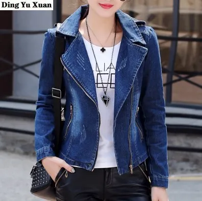 Womens Zipper Short Jeans Jackets for Women Vintage Blue Denim Blazer Slim Suit Jacket Coat Ladies Casual Streetwear Blazers