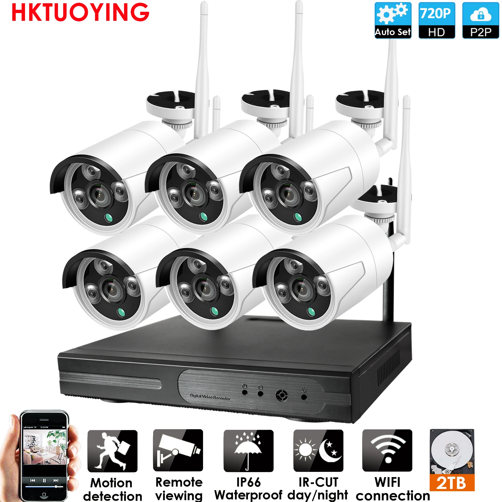 Plug and Play 6CH 1080P HD Беспроводной NVR Kit P2P 720P внутренний наружный IR Ночное Видение безопасности 1.0MP IP Камера WI-FI CCTV Системы