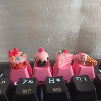 

1Pc DIY PBT Keycap Pink Cute Cake Ice Cream for mechanical keyboards R4 Height R9CB