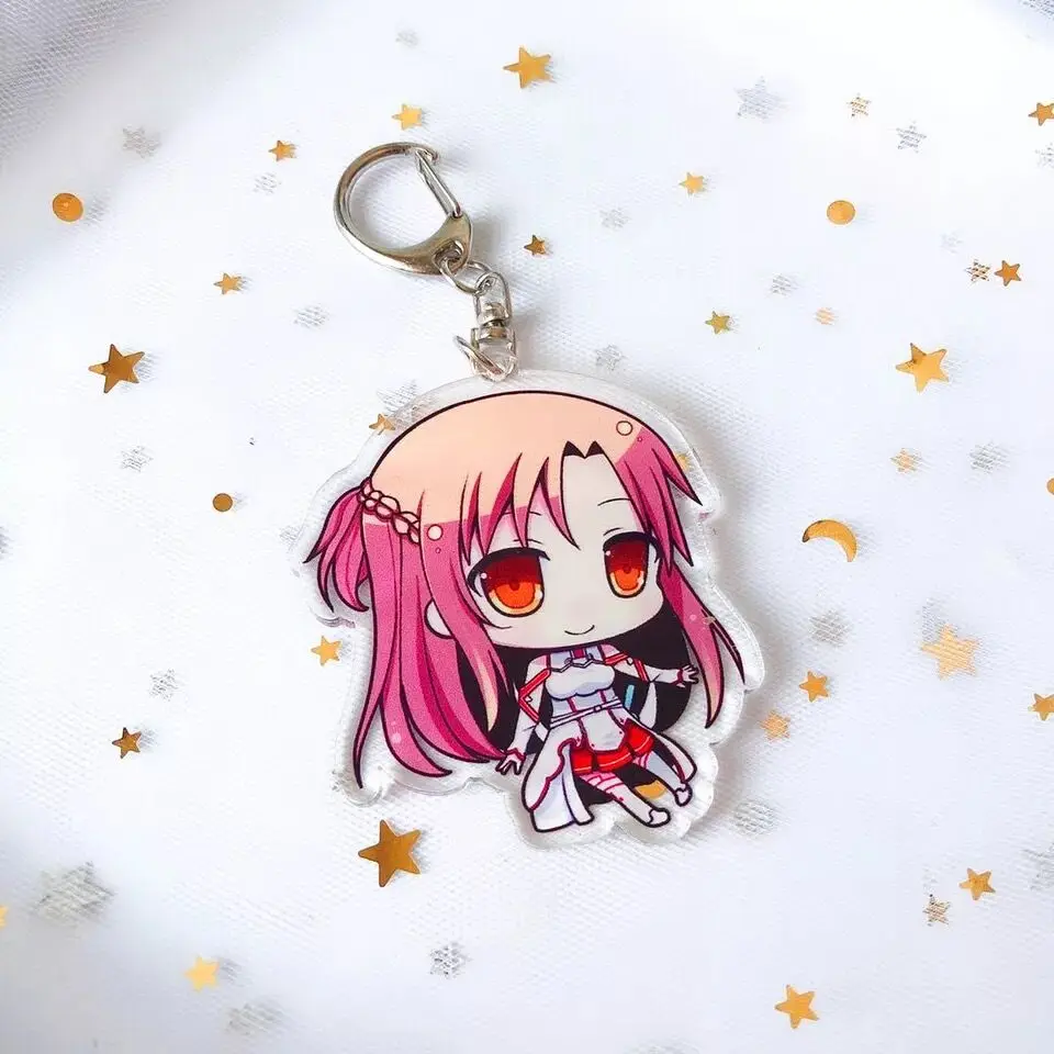 Kawaii Sword Art Online Acrylic Key Chain Anime SAO Kazuto Kirito Kirigaya Asuna Keychain Props Accessories Bag Pendant Keyring