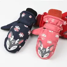 Ветрозащитный водонепроницаемый для снега для мальчиков и девочек, лыжные перчатки, тепловая облицовка, теплые со снежинками и оленями, с принтом, Детские уличные перчатки для сноуборда