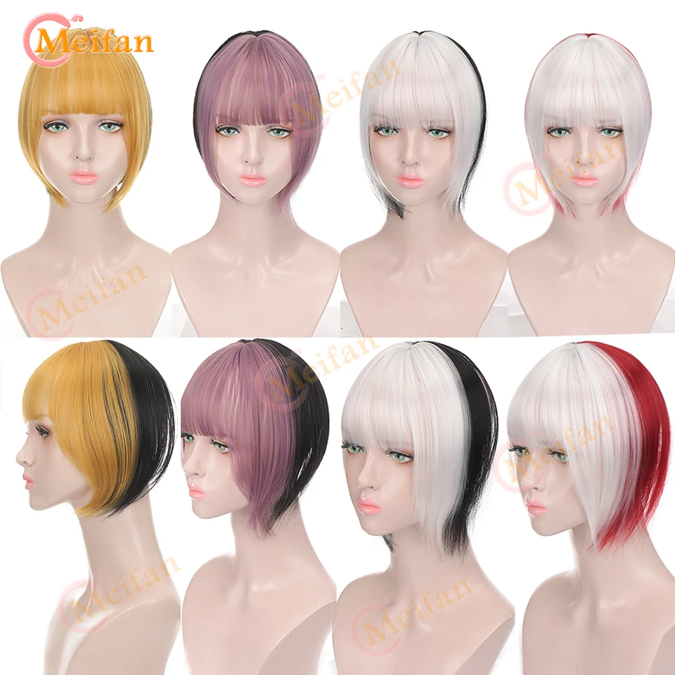 MEIFAN Black Match Red Pink Bangs Top Hair Pieces with Air Bangs Clip in Hair Fringe Invisible Seamless Synthetic Natural Bangs