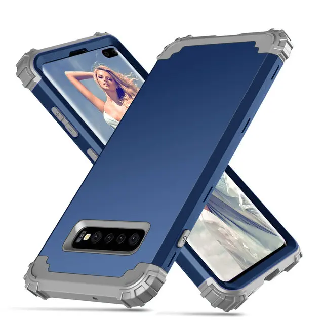 3 в 1 Note10+ ударопрочный чехол для samsung S10Plus чехол для samsung Galaxy S10 Plus Чехол samsung Note 10 Plus S10 - Цвет: Dard blue case