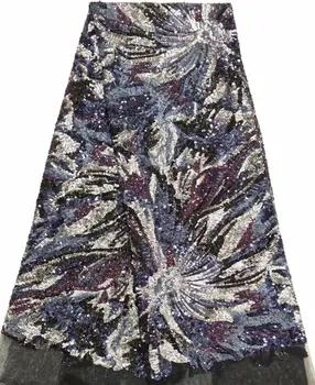 

embroiderd lace fabric DiuDiu-9.7302 with sequins beautiful Nigerian sequins lace fabric for party dress